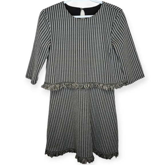River Island Black & White Tweed Style Fringe Detailed Dress - Picture 1 of 9